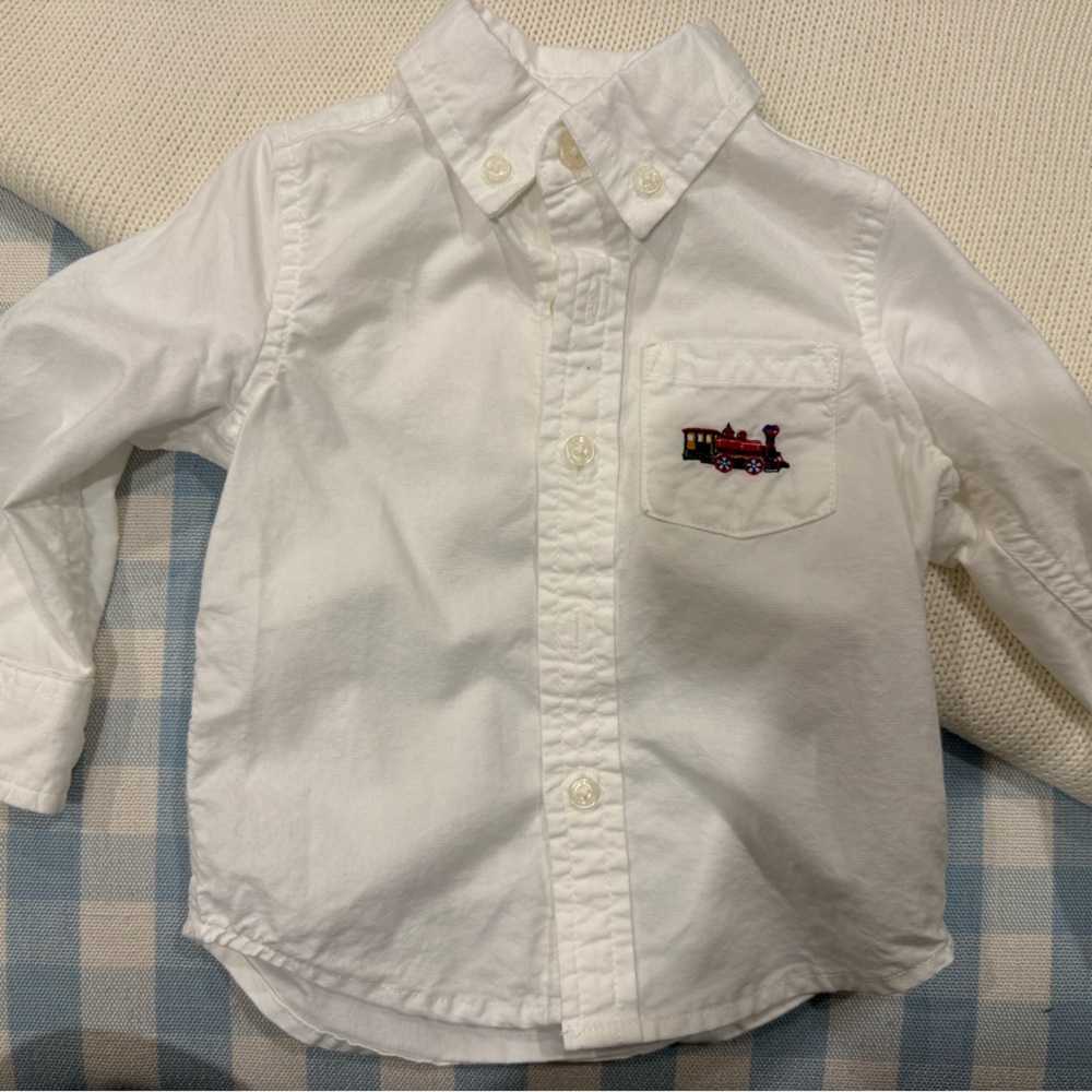 Janie and Jack White Button-Down Shirt with Embroidery
